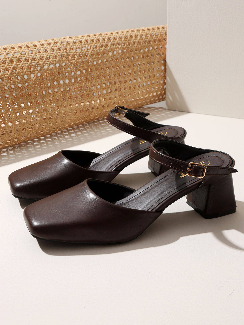 Square Toe Mule Brown Block Mules Heels | H78 - view 1