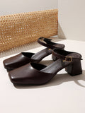 Square Toe Mule Brown Block Mules Heels | H78 - view 1