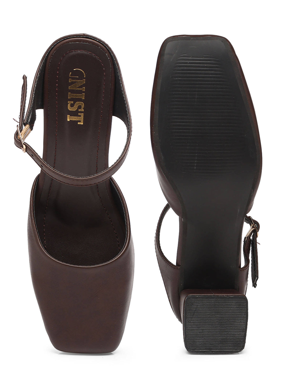 Square Toe Mule Brown Block Mules Heels | H78 - view 2
