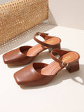 Square Toe Mule Brown Block Mules Heels | H78 - view 15