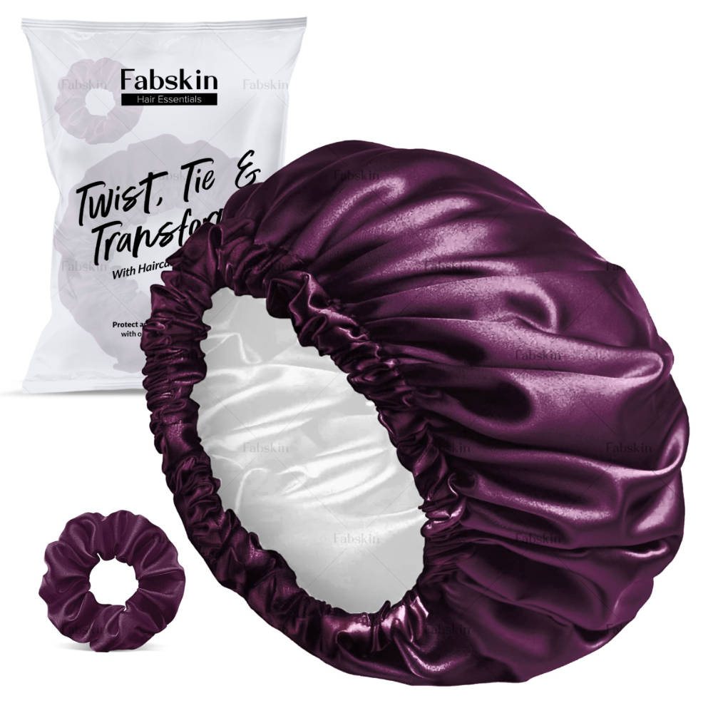 Luxury Satin Silk Hair Bonnet Cap For Sleeping With Satin Scrunchie - Wine Color | C83 - view 1