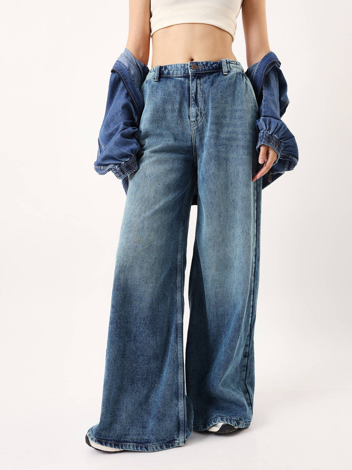 Women Blue Washed Wide Leg High-Rise Straight Jeans | ST23 - view 1