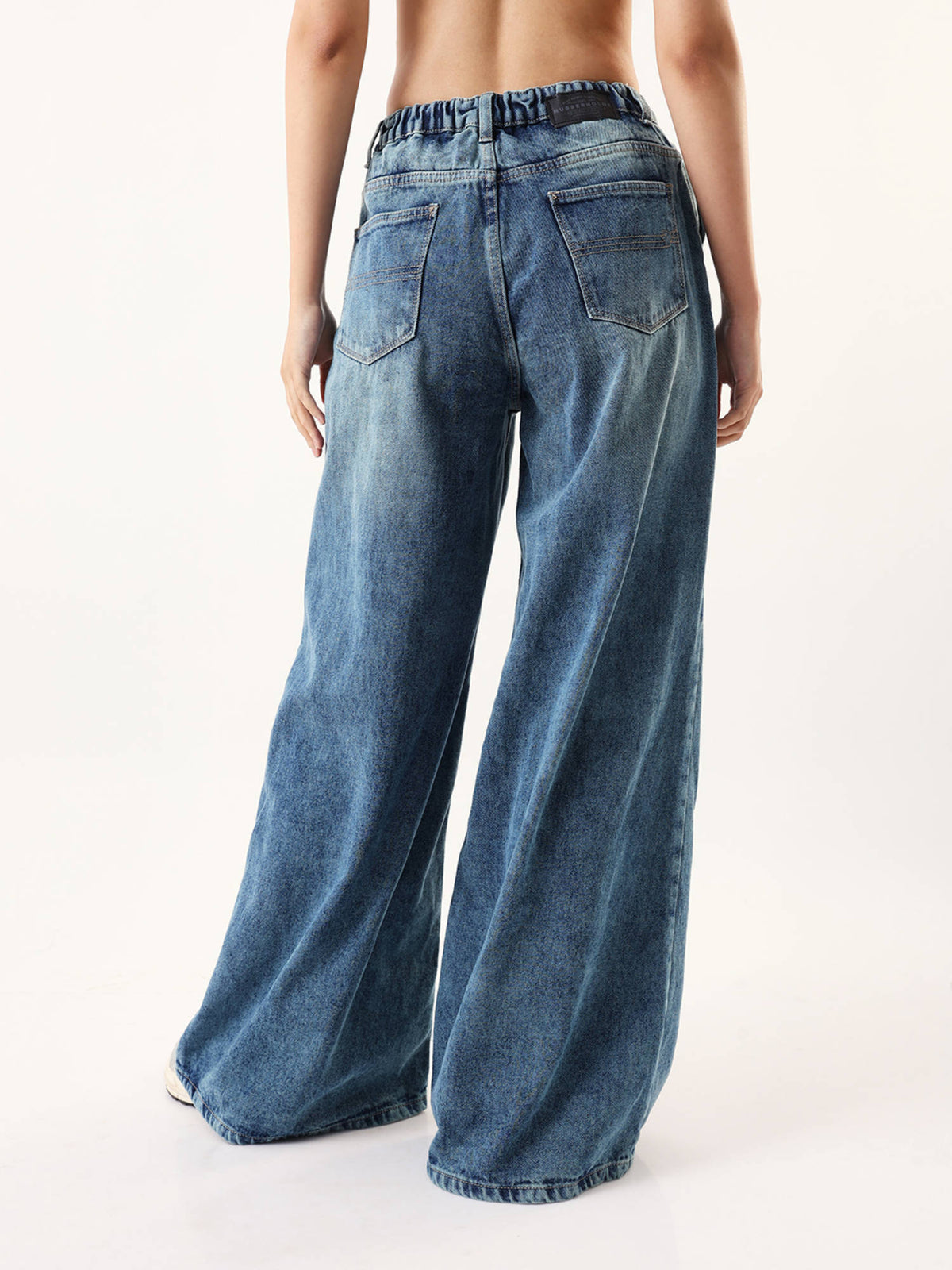 Women Blue Washed Wide Leg High-Rise Straight Jeans | BG78 - view 4