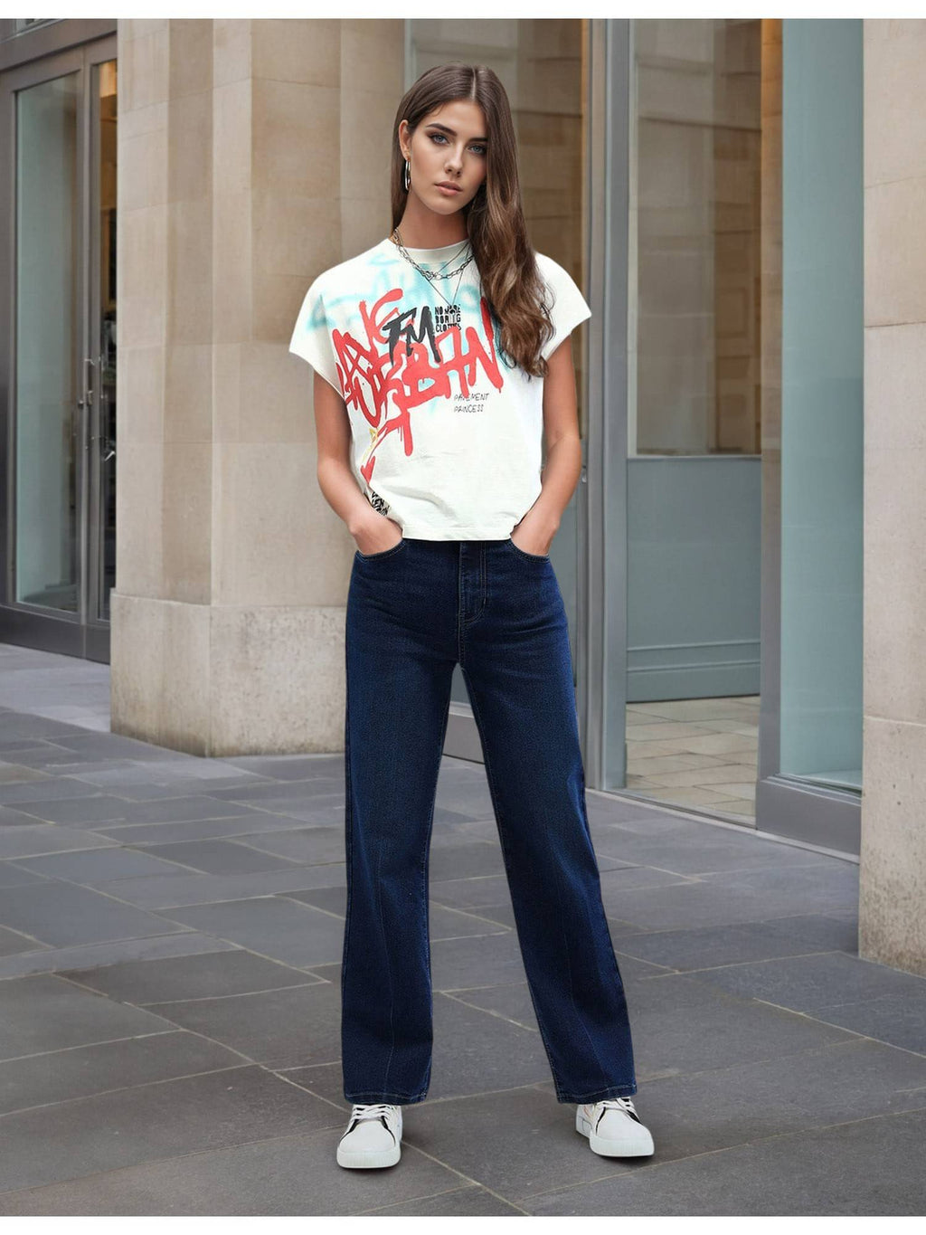 Women Blue Cotton Solid Straight Jeans | BG78 - view 3
