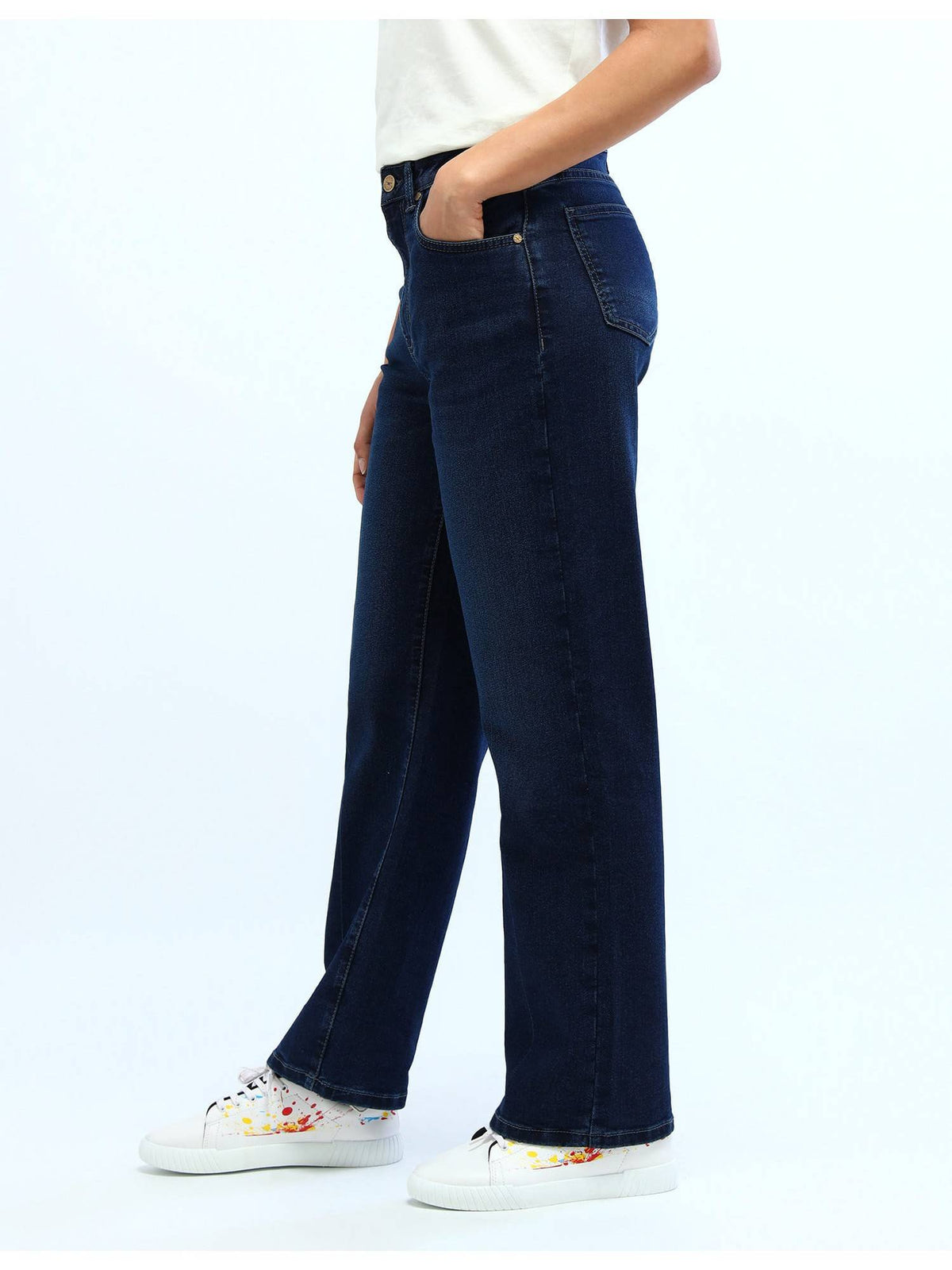 Women Blue Cotton Solid Straight Jeans | BG78 - view 4
