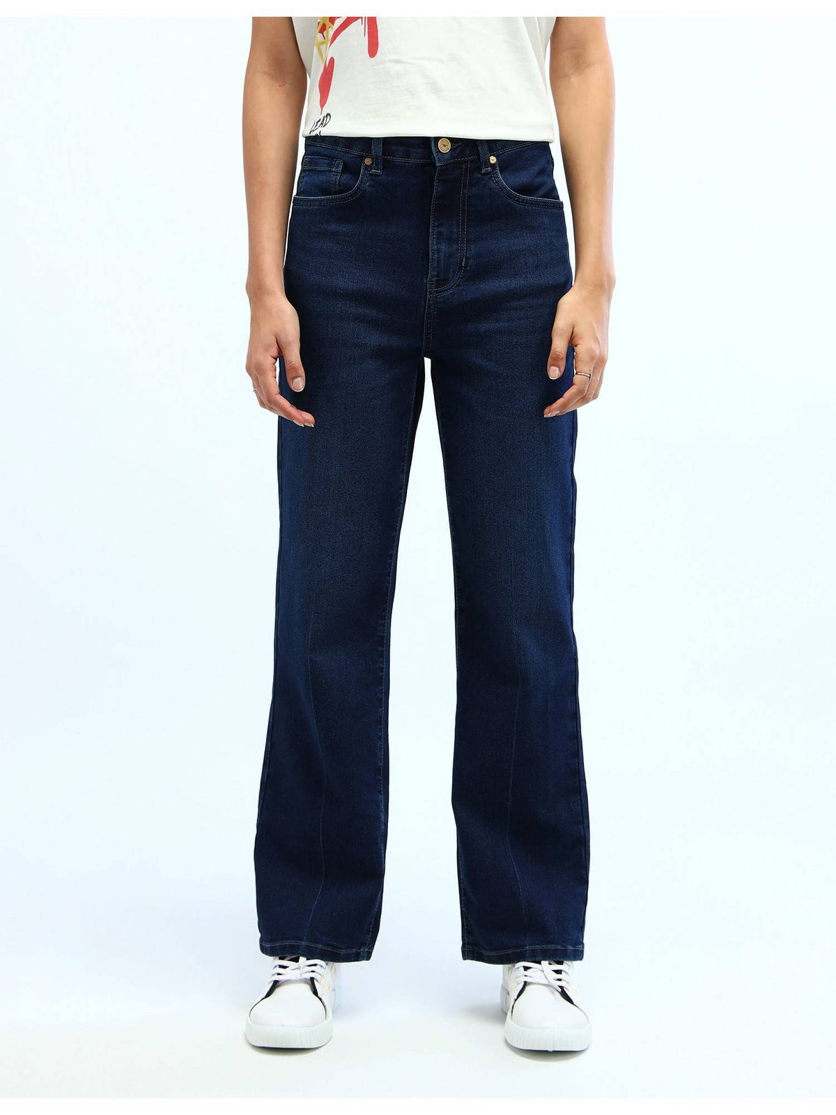 Women Blue Cotton Solid Straight Jeans | BG78 - view 6