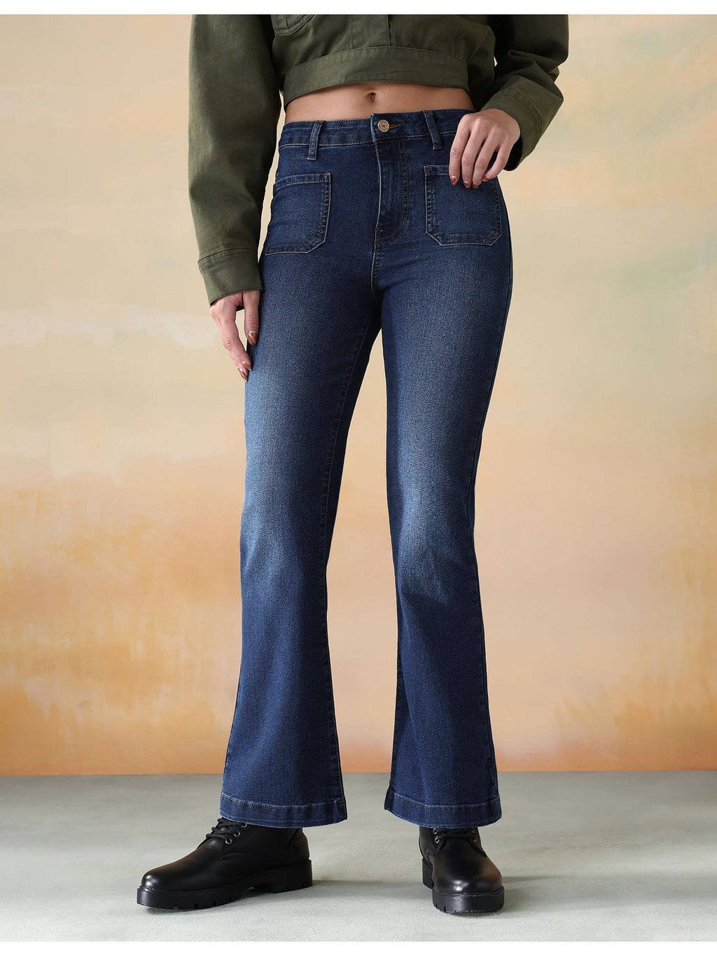 Women Blue Cotton Solid Bootcut Jeans | BT10 - view 1