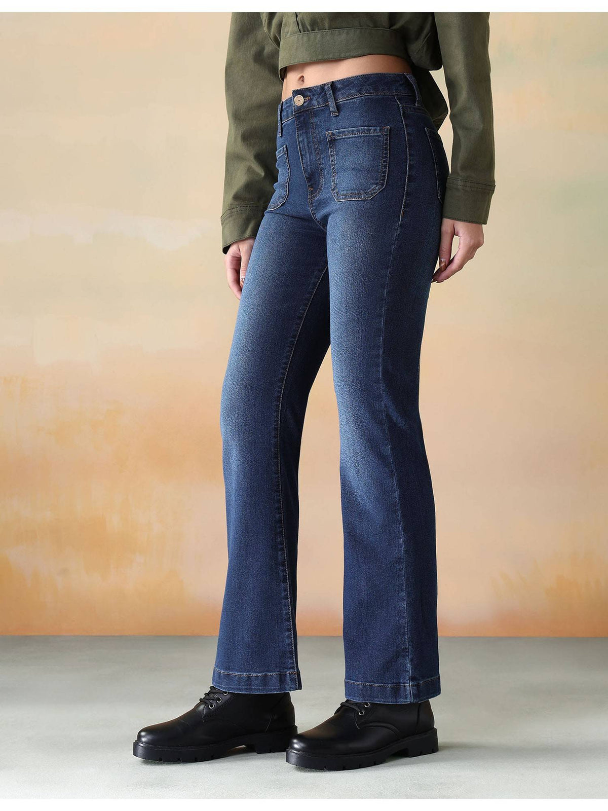 Women Blue Cotton Solid Bootcut Jeans | BT10 - view 4