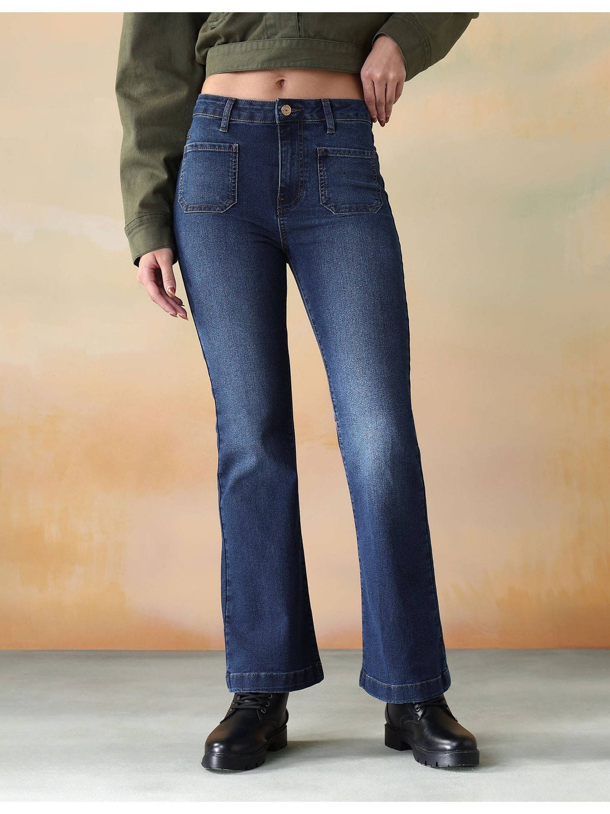 Women Blue Cotton Solid Bootcut Jeans | BT10 - view 6