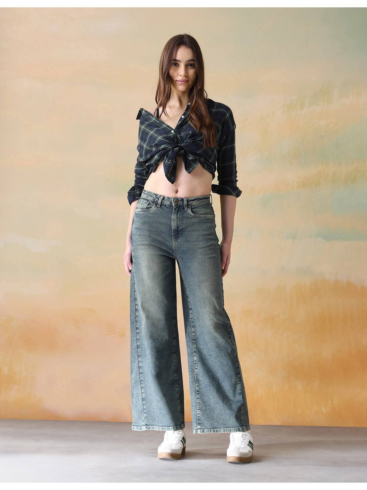 Women Blue Cotton Solid Wide Jeans | WL90 - view 3