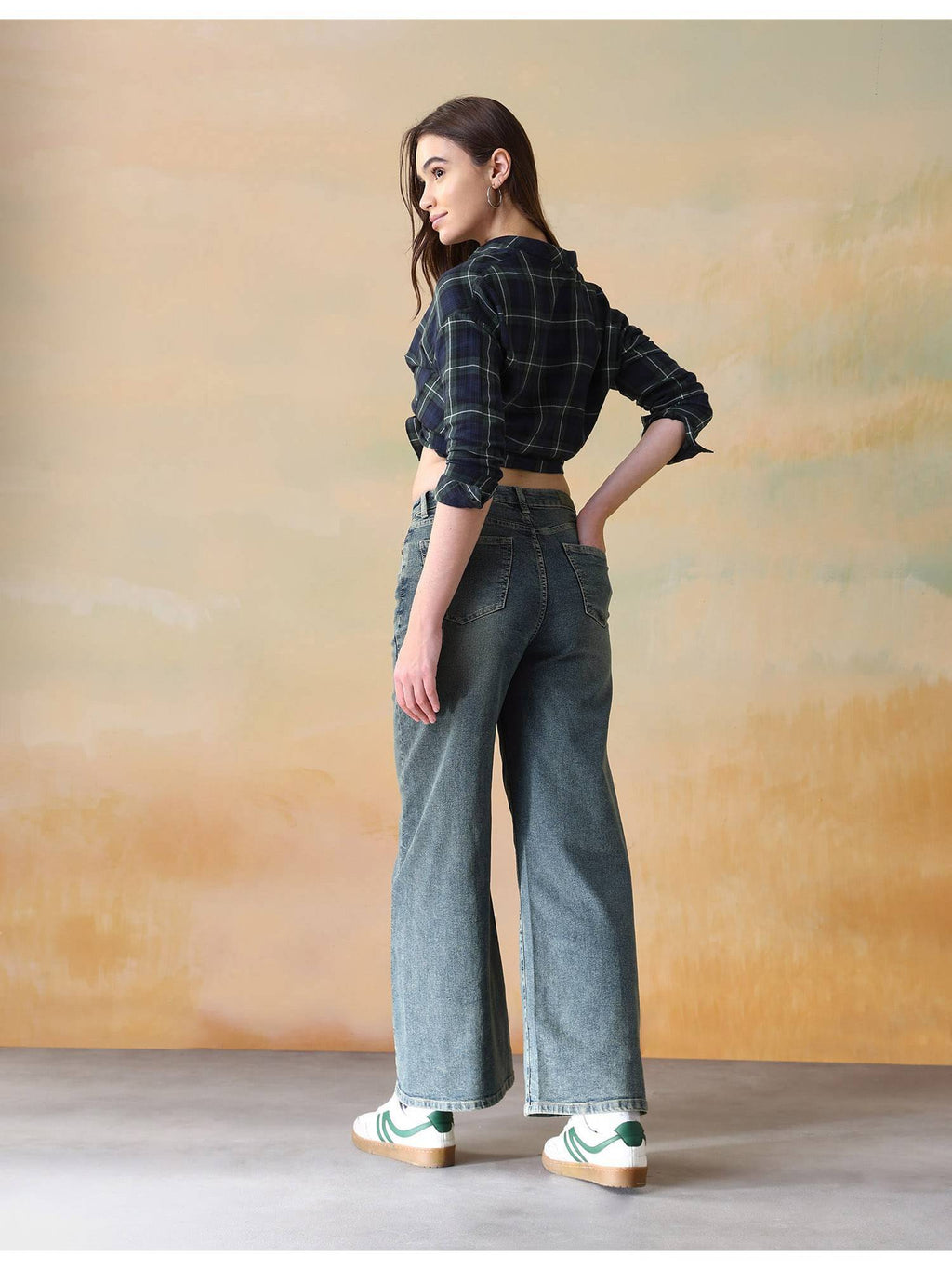 Women Blue Cotton Solid Wide Jeans | WL90 - view 5