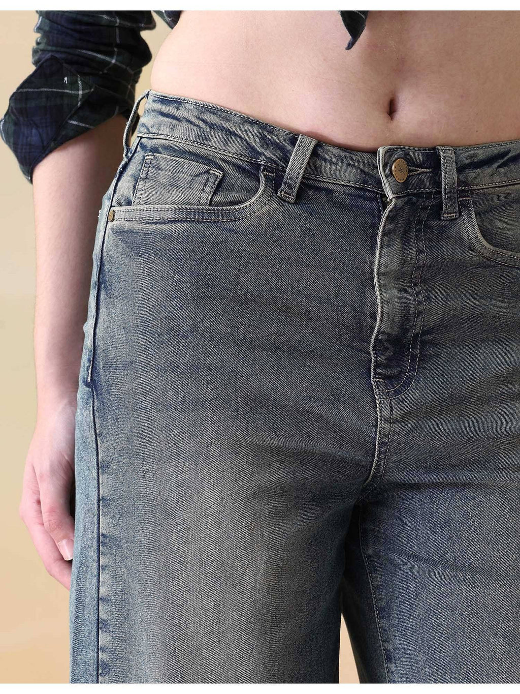 Women Blue Cotton Solid Wide Jeans | WL90 - view 6