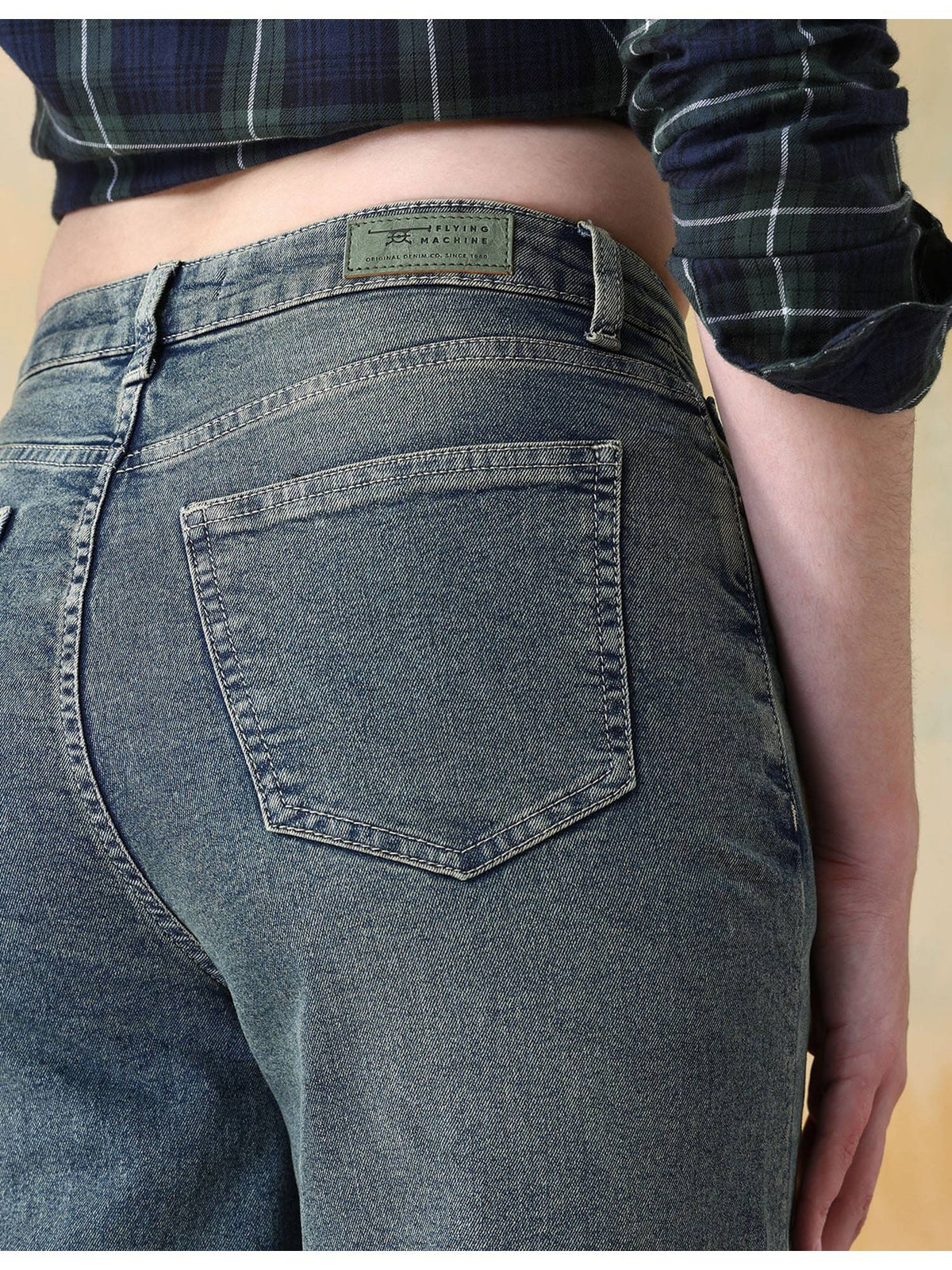 Women Blue Cotton Solid Wide Jeans | WL90 - view 7