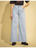 Women Blue Cotton Solid Wide Jeans | WL90 - view 1