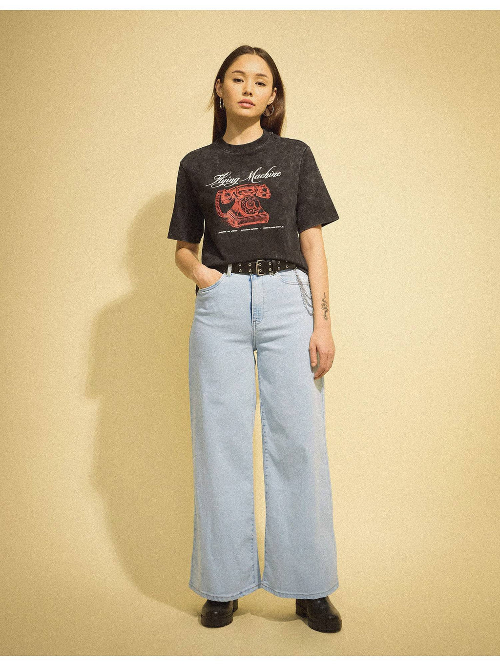 Women Blue Cotton Solid Wide Jeans | WL90 - view 3