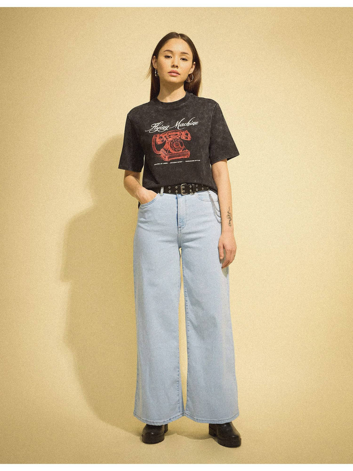 Women Blue Cotton Solid Wide Jeans | WL90 - view 3
