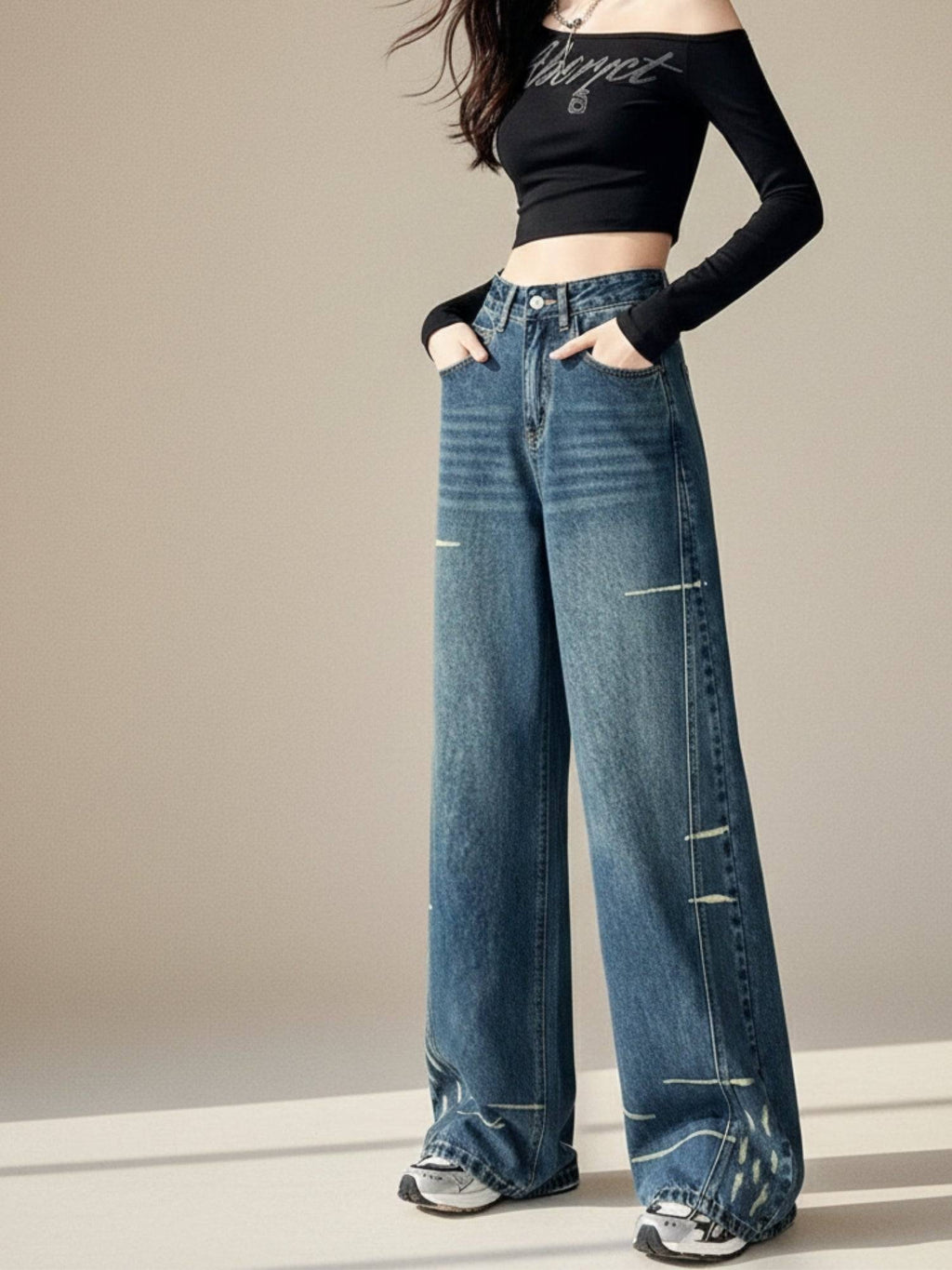 Women Blue Polyester Solid Wide Jeans | WL90 - view 4