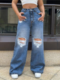 Women Blue Polyester Solid Wide Jeans | WL90 - view 1
