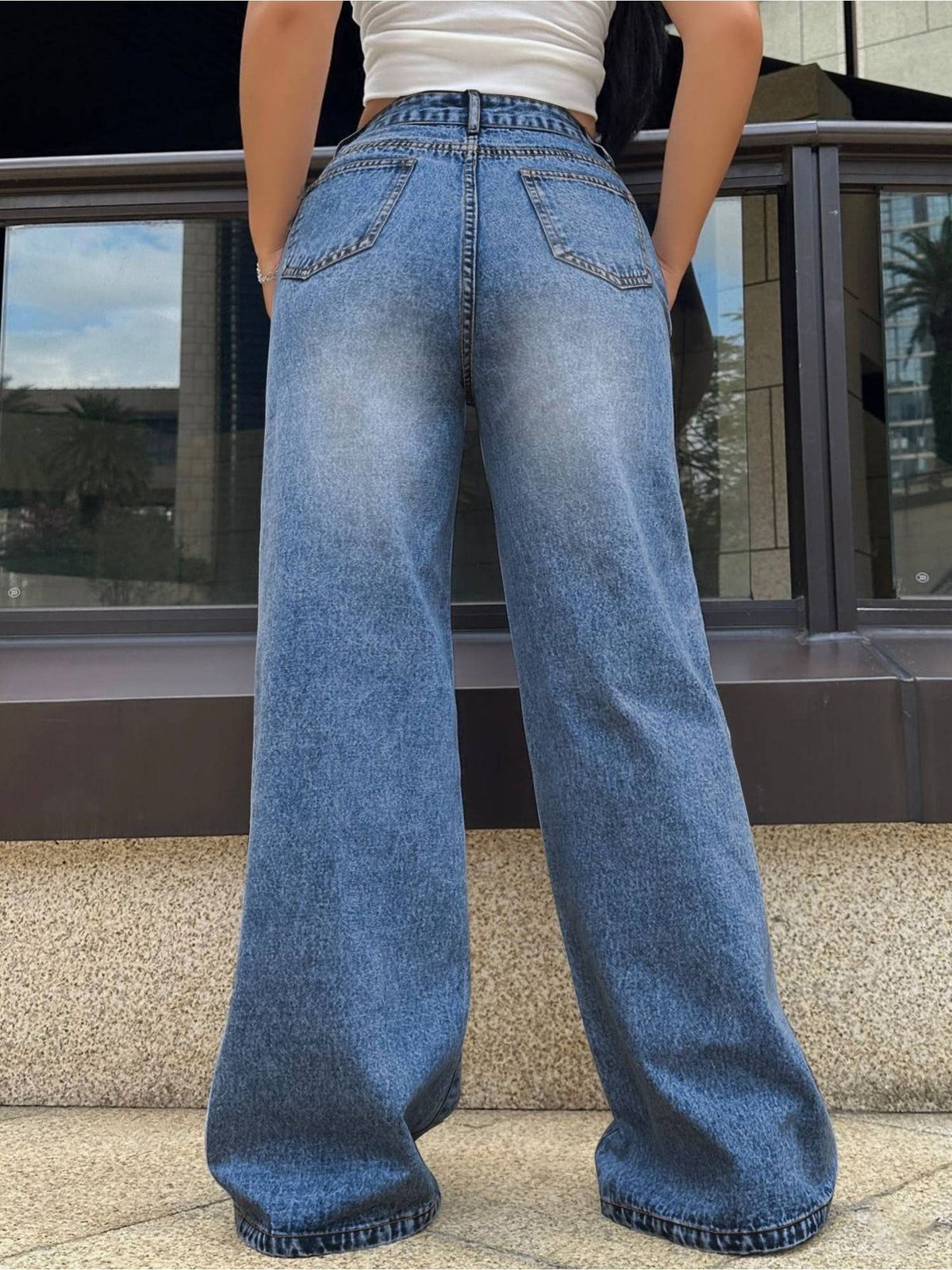 Women Blue Polyester Solid Wide Jeans | BG78 - view 3