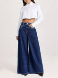 Women Navy Blue Polyester Solid Wide Jeans | WL90 - view 1