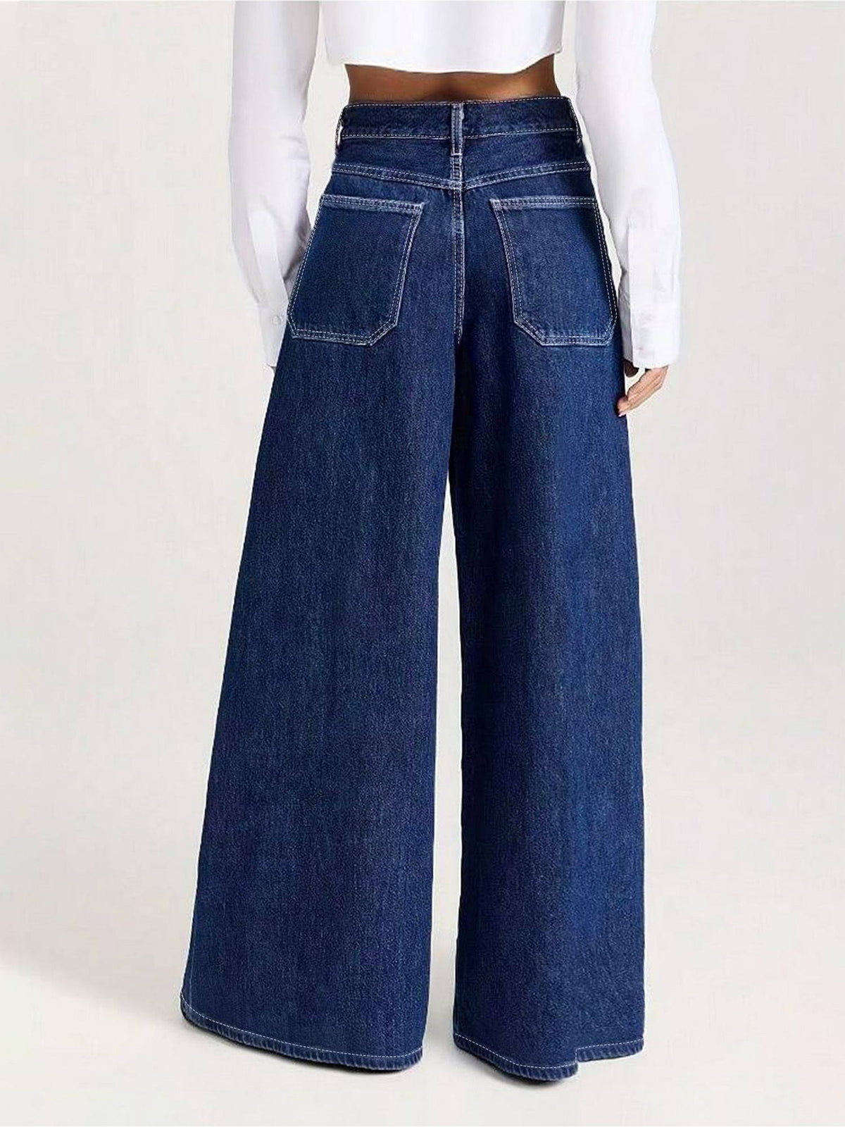 Women Navy Blue Polyester Solid Wide Jeans | WL90 - view 2