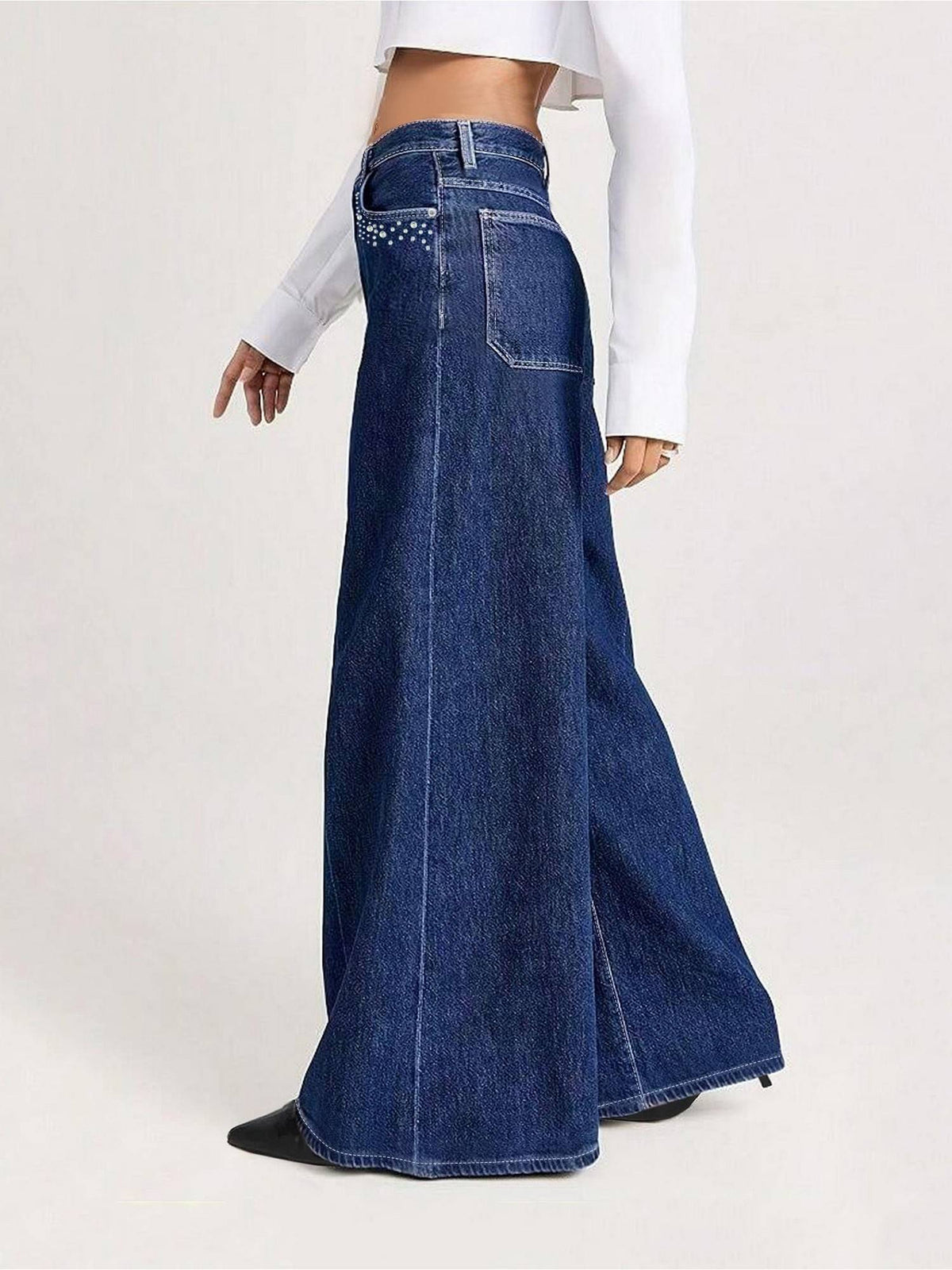 Women Navy Blue Polyester Solid Wide Jeans | WL90 - view 3