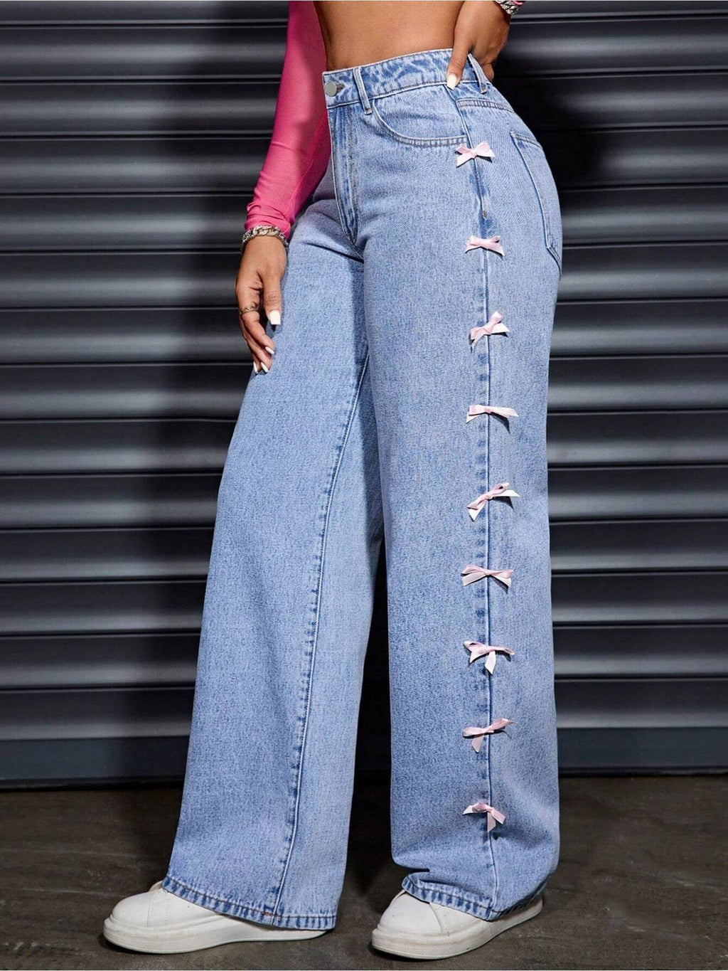 Women Blue Polyester Solid Wide Jeans | WL90 - view 3