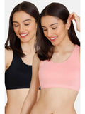 Pink and Black Non Wired Full Coverage Sports Bra (Pack of 2) | sb09 - view 1