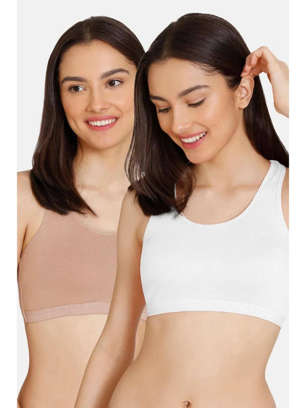 Beige and White Non Wired Full Coverage Sports Bra (Pack of 2) | sb09 - view 1