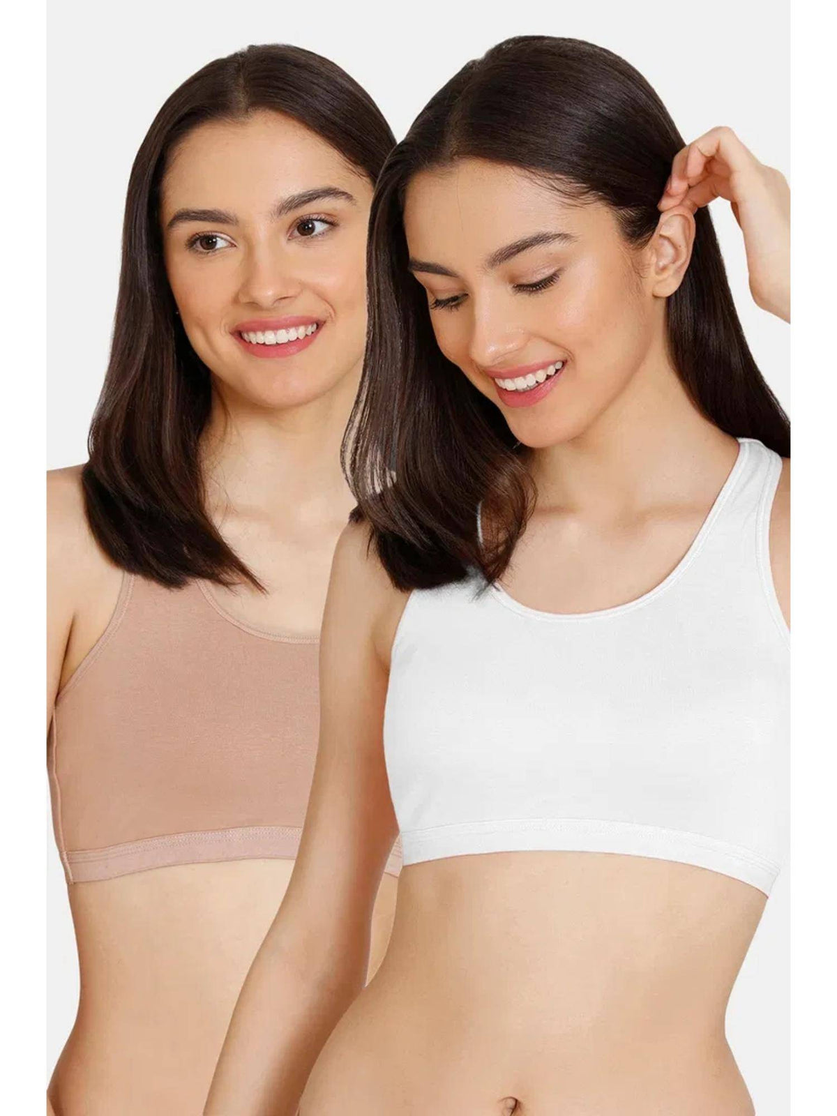 Beige and White Non Wired Full Coverage Sports Bra (Pack of 2) | sb09 - view 1