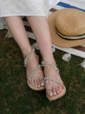 Soha One Toe Beaded White Flats | F61 - view 1