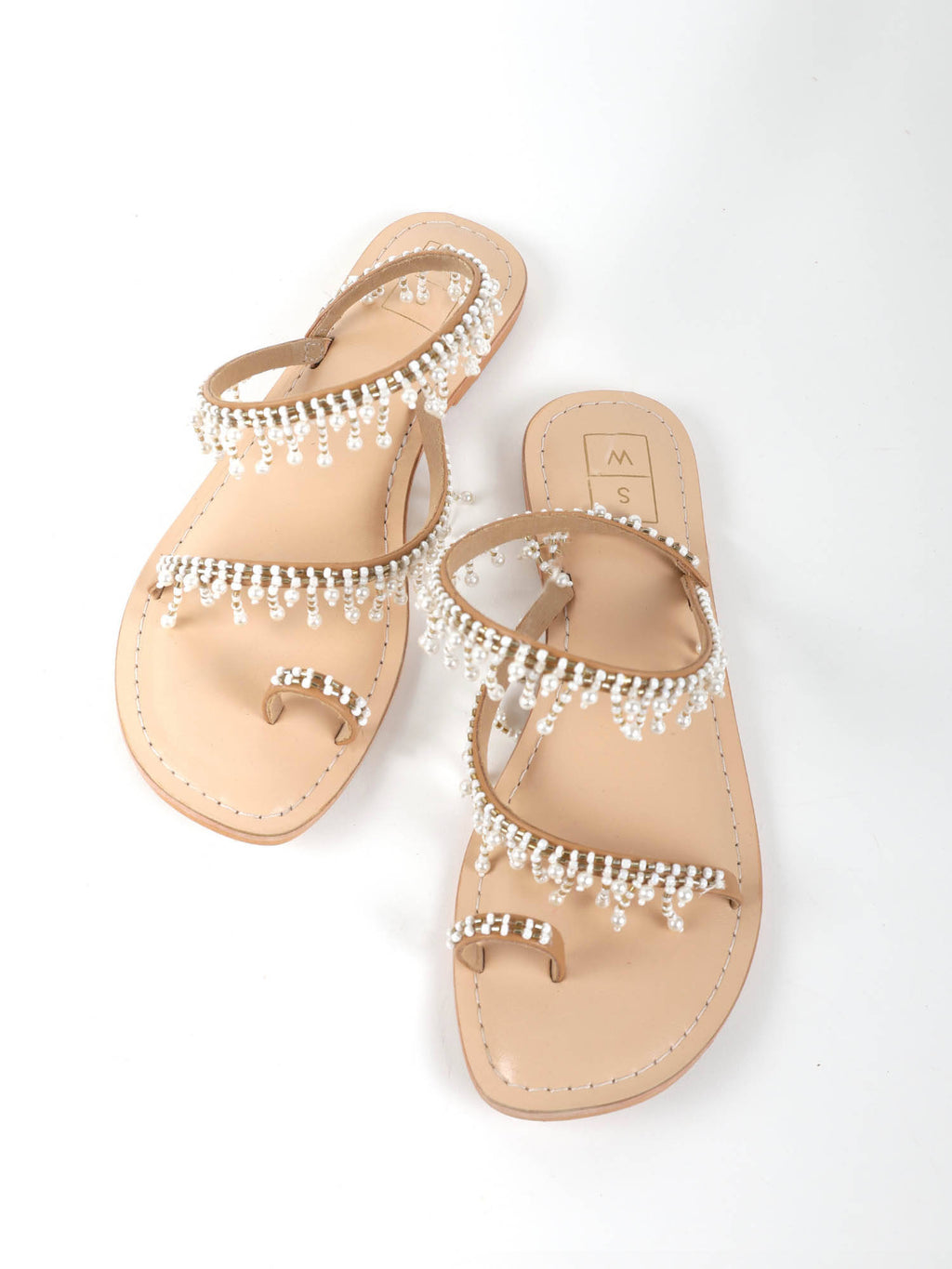 Soha One Toe Beaded White Flats | F61 - view 2