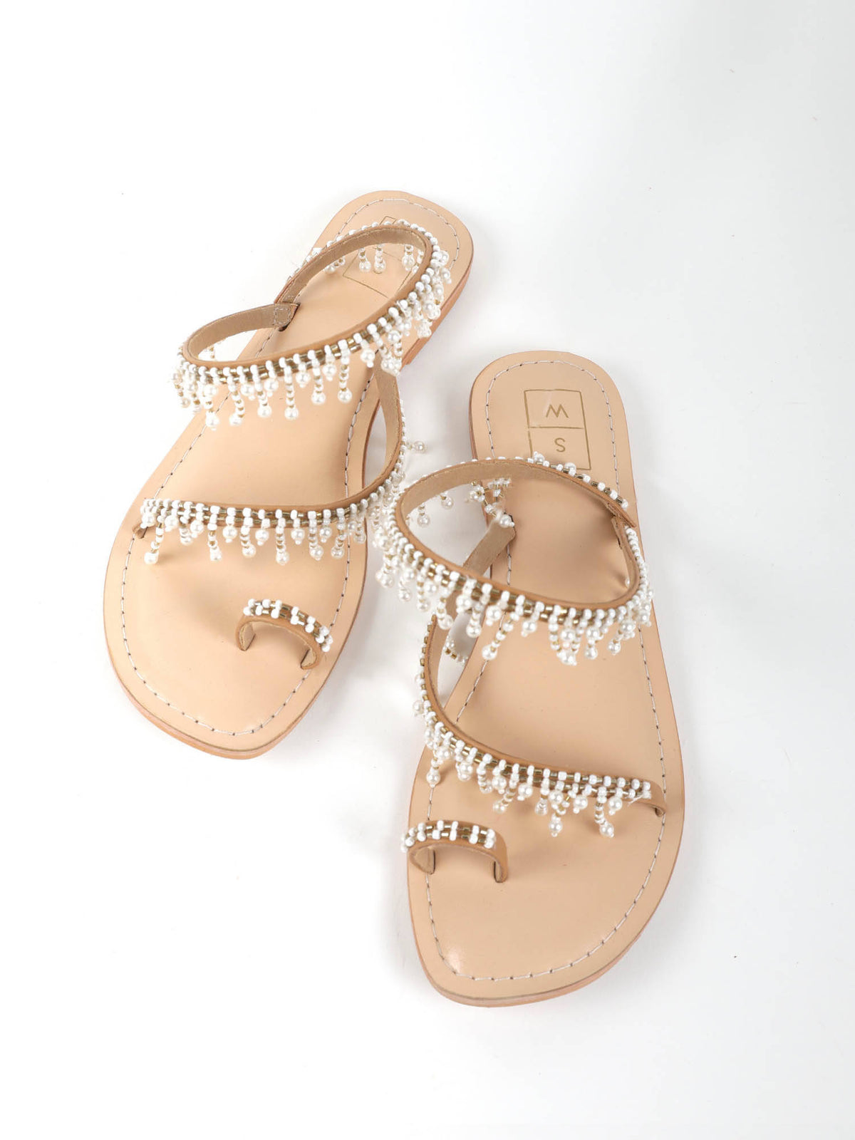 Soha One Toe Beaded White Flats | F61 - view 2