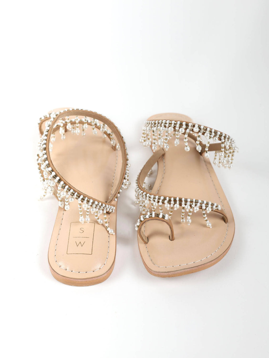 Soha One Toe Beaded White Flats | F61 - view 3