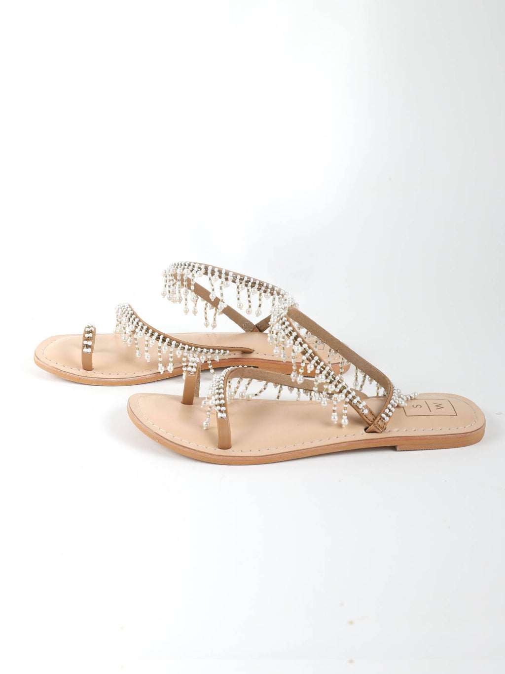 Soha One Toe Beaded White Flats | F61 - view 4