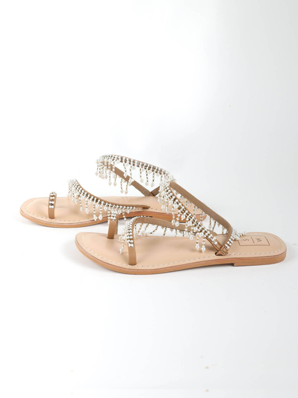 Soha One Toe Beaded White Flats | F61 - view 4