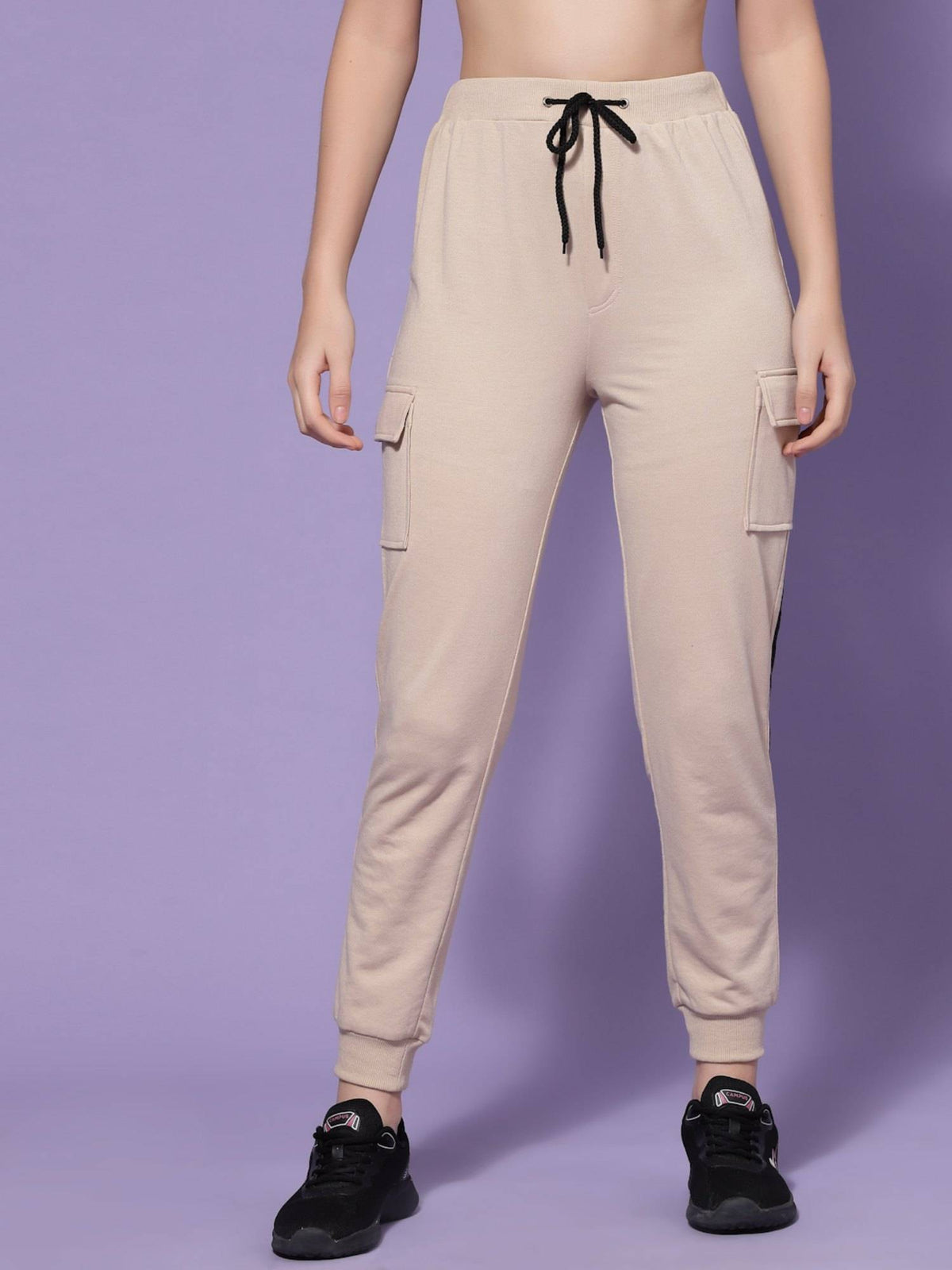 Beige Loose Fit Flap Pocket Joggers | WJ89 - view 1
