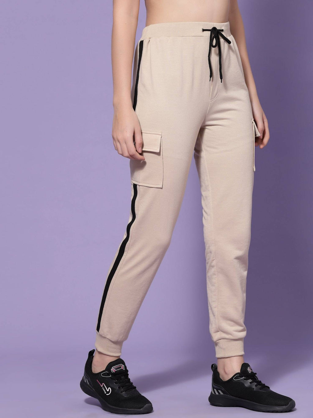 Beige Loose Fit Flap Pocket Joggers | WJ89 - view 4