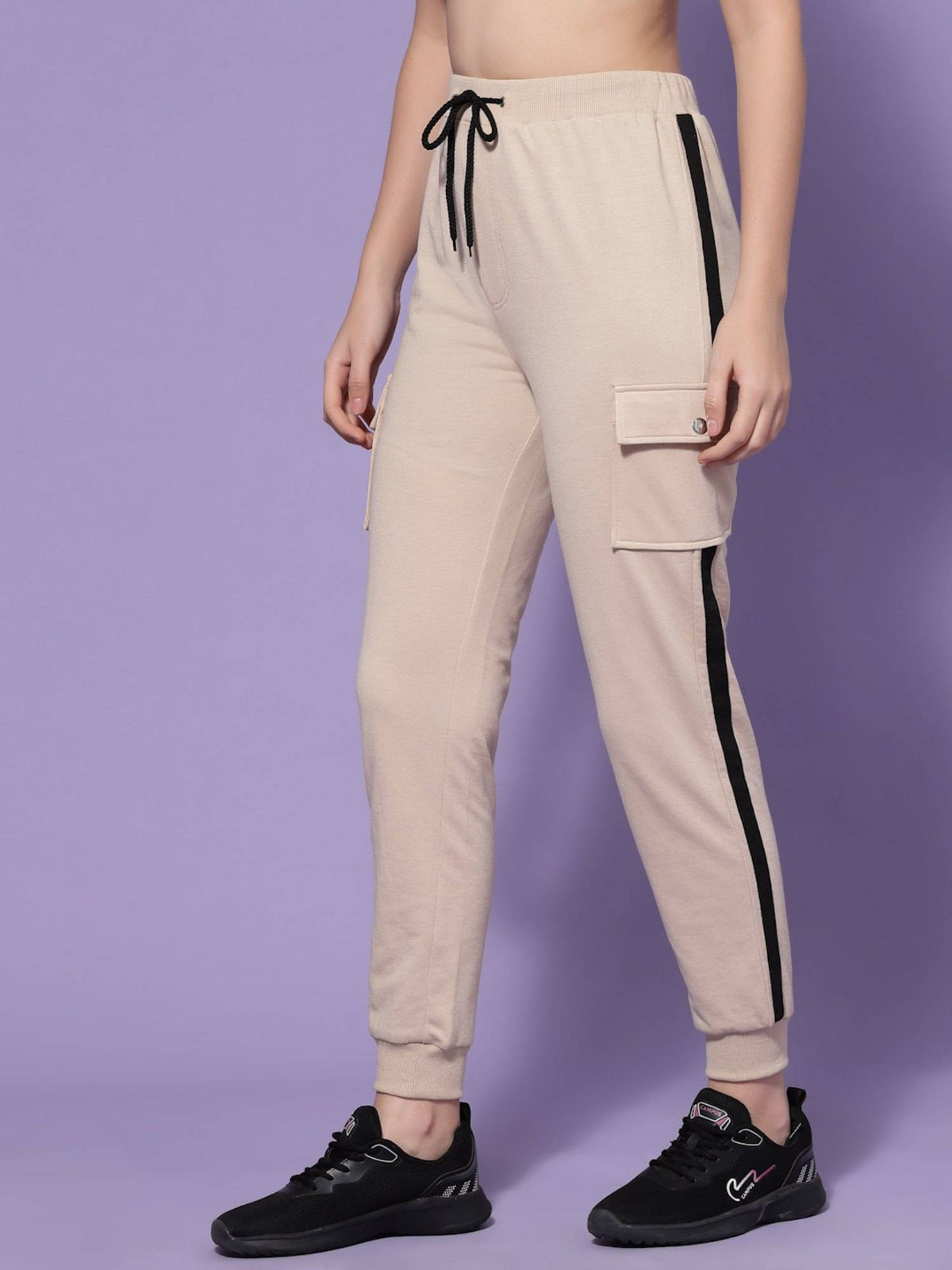Beige Loose Fit Flap Pocket Joggers | WJ89 - view 7