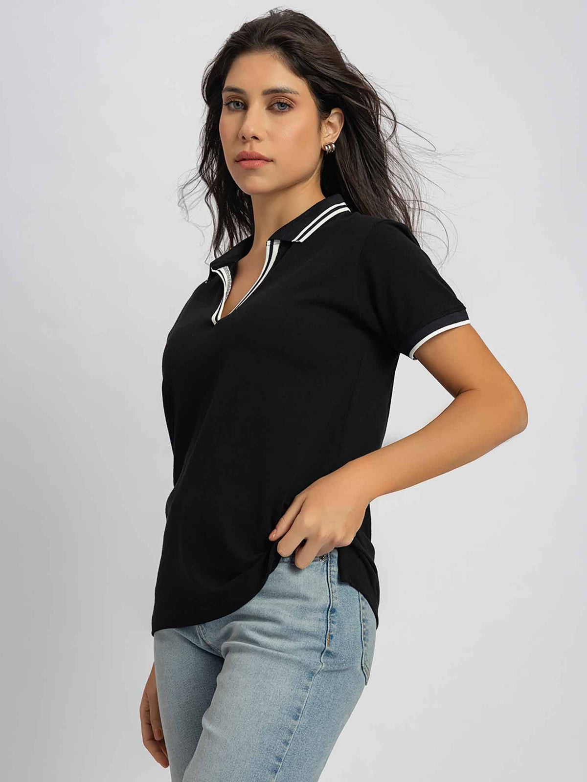 Pure Cotton Black Polo T-Shirt | PW43 - view 5