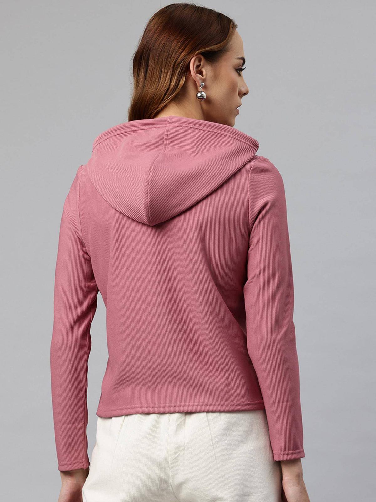 Women Beige Ribbed Hooded Sweatshirt | SS90 - view 6