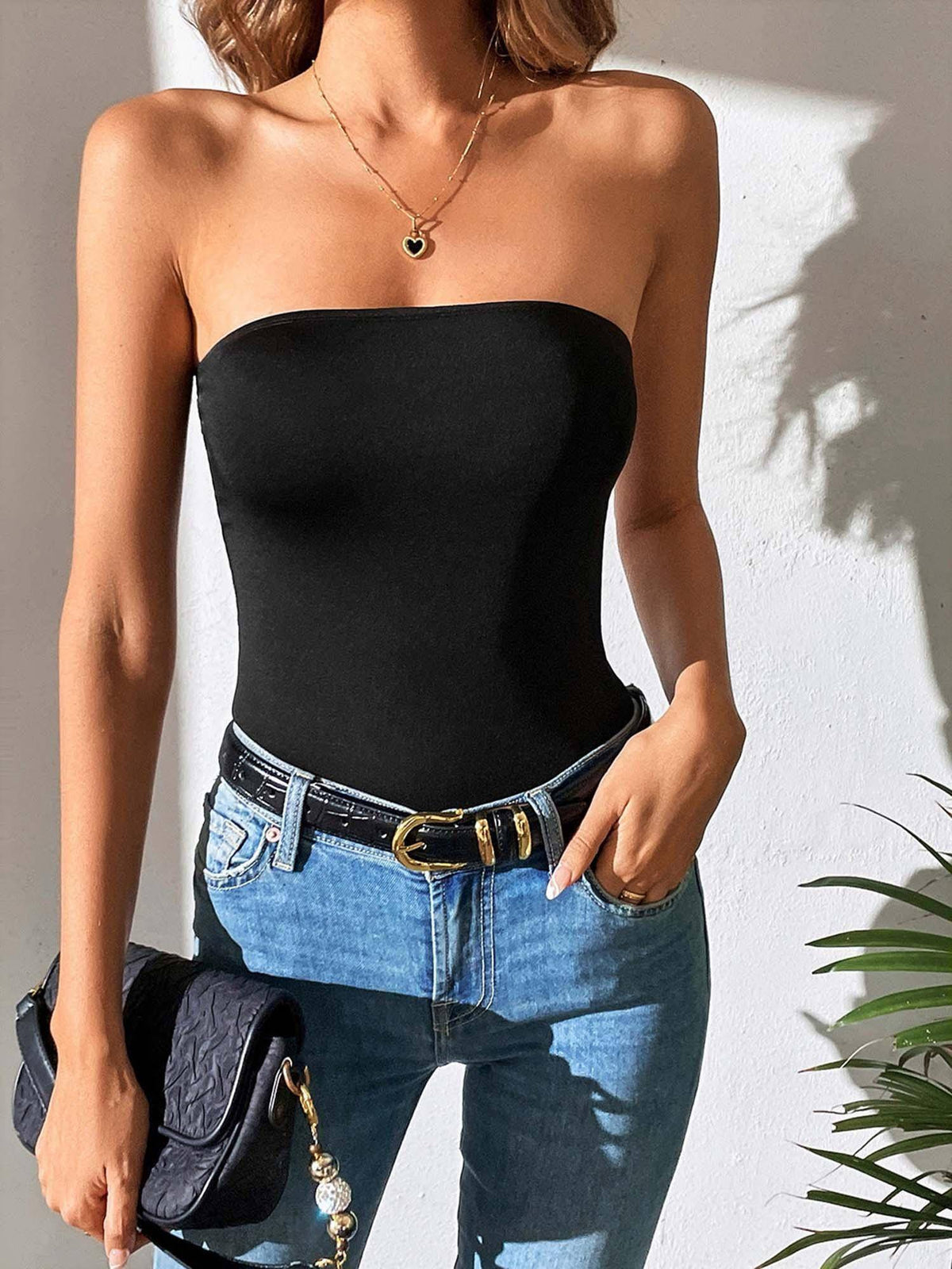 Black Strapless Fitted Tube Top | TT90 - view 1