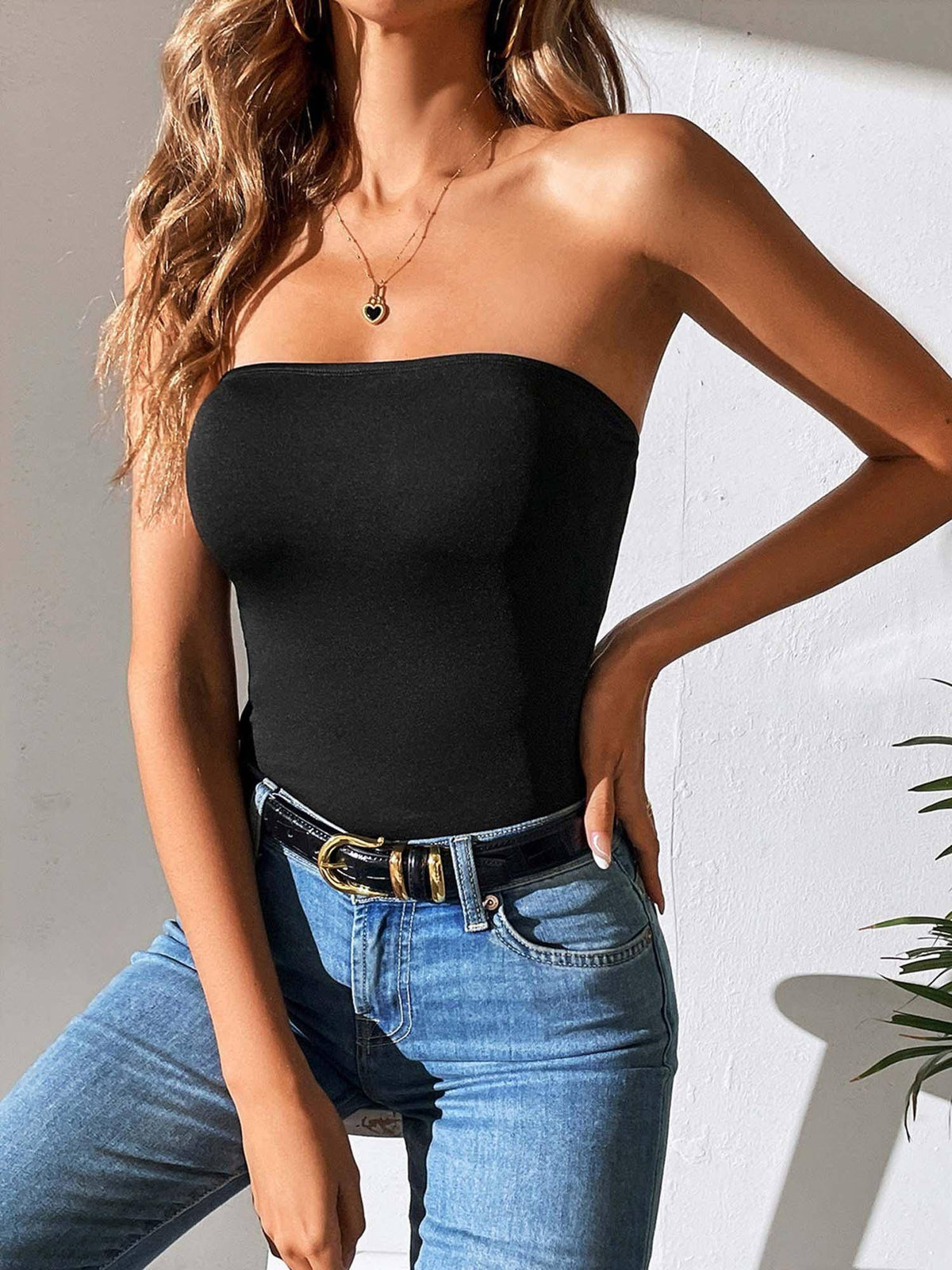 Black Strapless Fitted Tube Top | TT90 - view 3