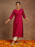 Women Pink Chanderi Silk Thread Work Straight Kurta | U3S - view 1
