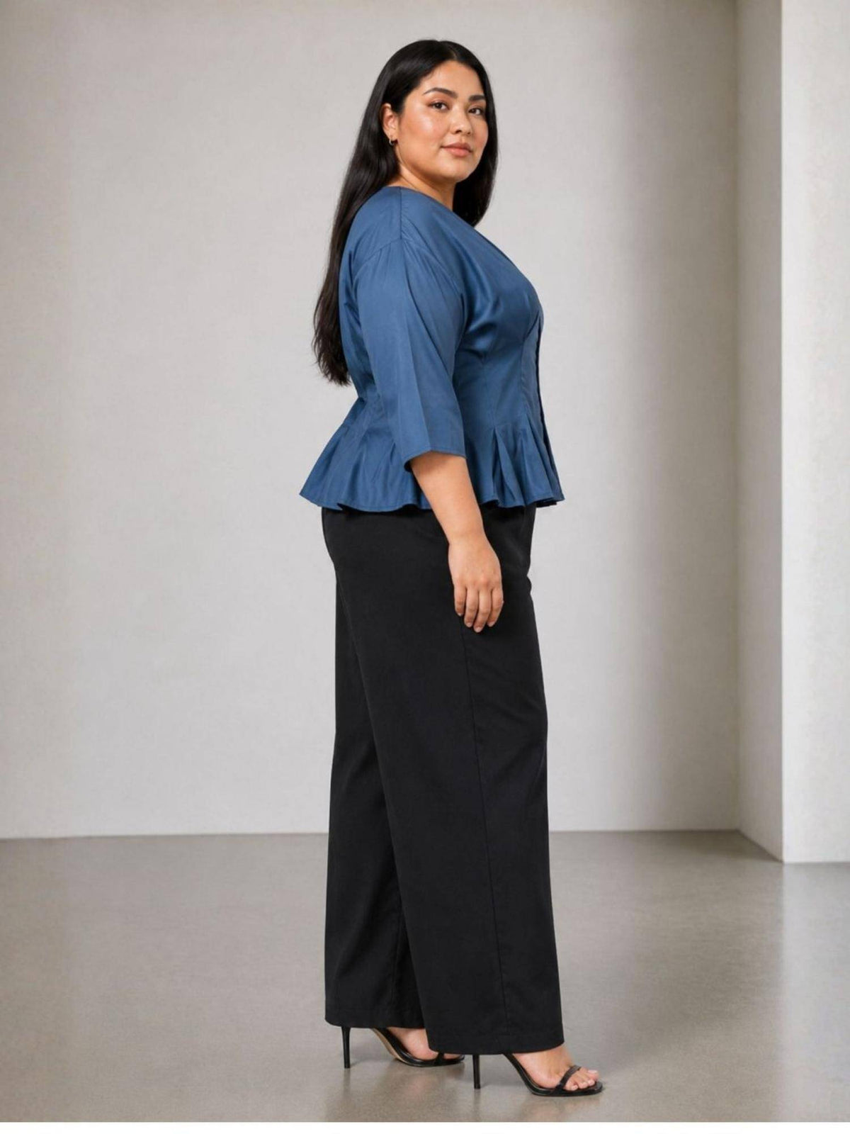 Blue Viscose Pleated Wrap Peplum Top | pt51 - view 4