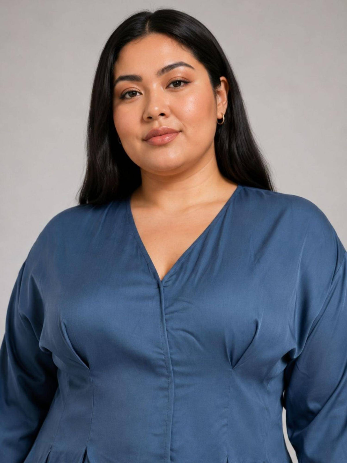 Blue Viscose Pleated Wrap Peplum Top | pt51 - view 5
