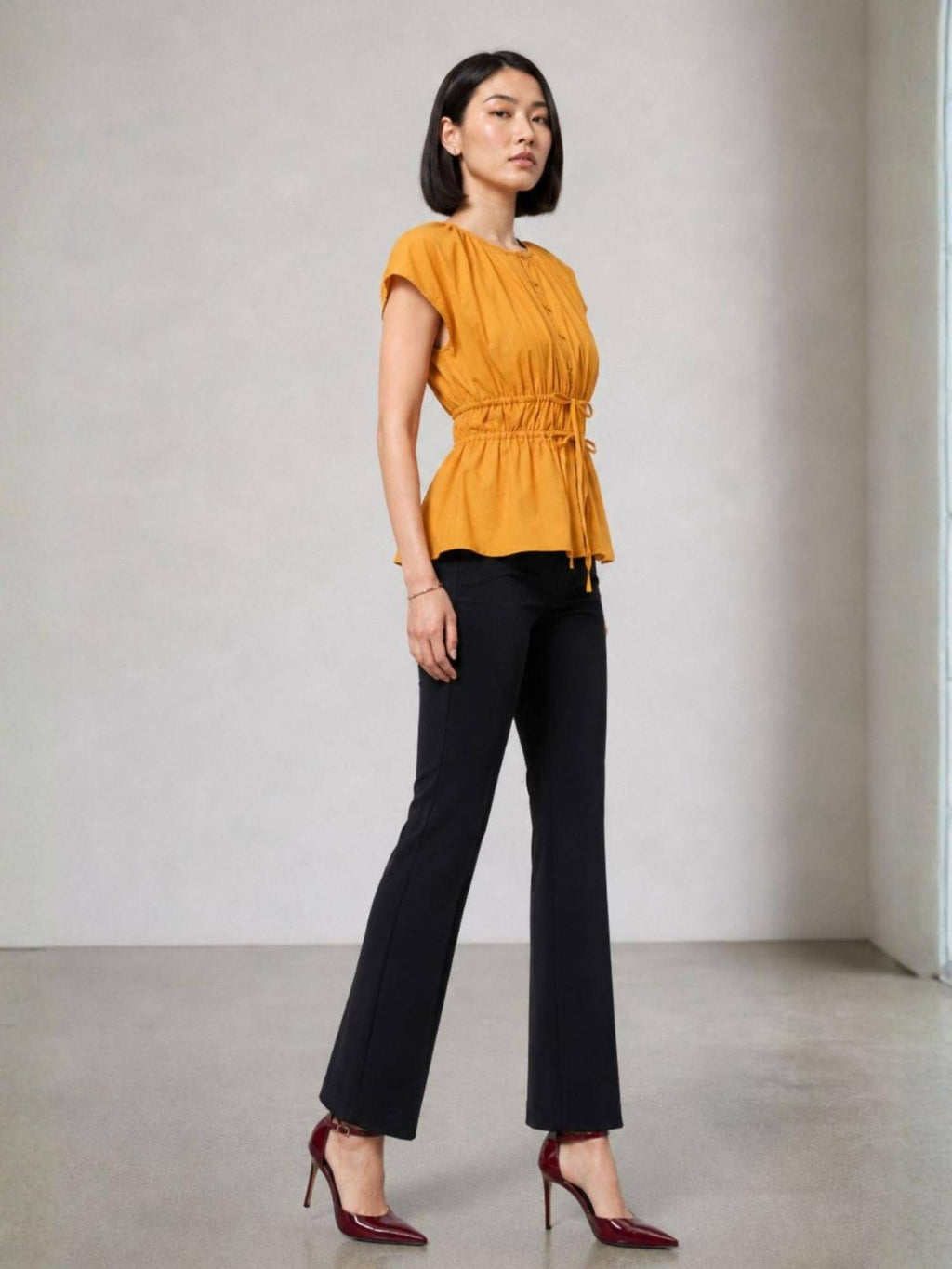 Mustard yellow Solid Cotton Waist Elasticated Top | pt51 - view 3