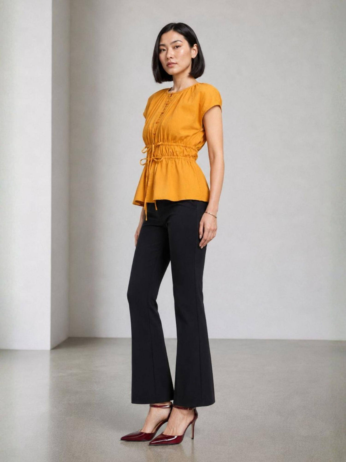 Mustard yellow Solid Cotton Waist Elasticated Top | pt51 - view 4