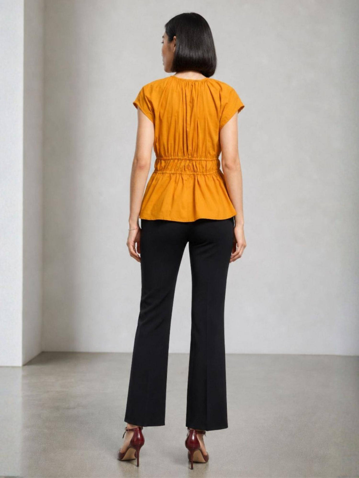 Mustard yellow Solid Cotton Waist Elasticated Top | pt51 - view 5