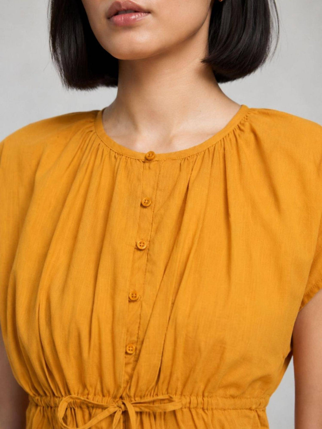 Mustard yellow Solid Cotton Waist Elasticated Top | pt51 - view 6